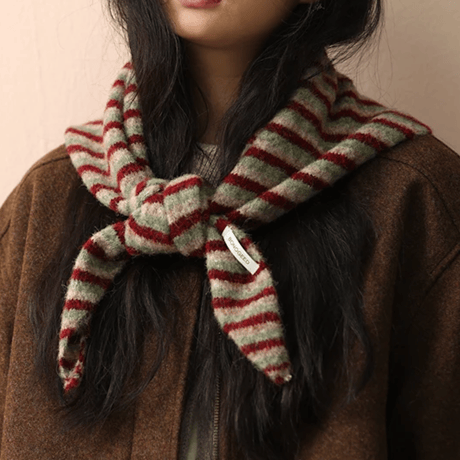 2601GS061(S) / Border Knit triangle scarf（Red）