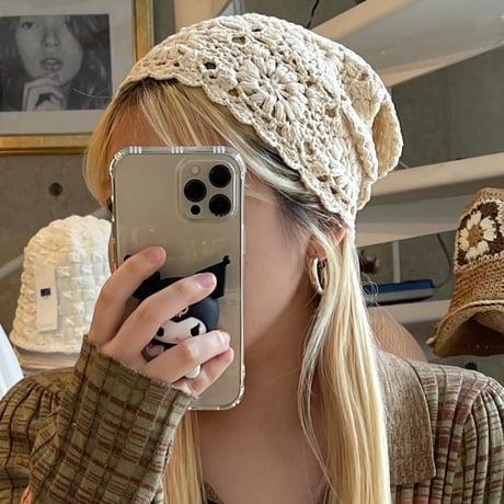 2506HW0093(S) / Crochet lace knit cap（Ivory）