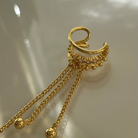 2402EC002 / Layer chain stone line Ear Cuff（Gold）