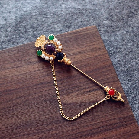 Vintage Plated Crystal Rhinestones Brooch（GOLD） / OT-006