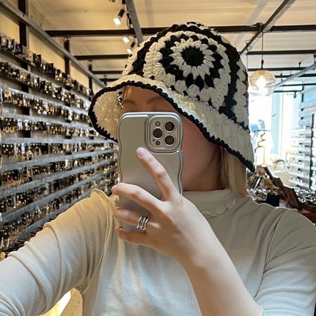 2505HW0088(S) / Crochet Flower Knit Hat（Black）