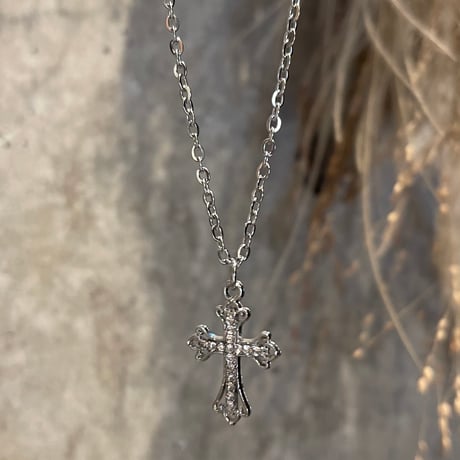 2510NC0369 / Stone cross charm Necklace（Silver）