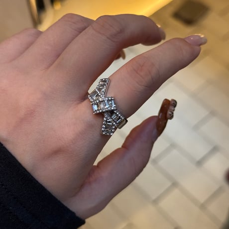 2506RG0664 / square  stone line ring #Medium（Silver）