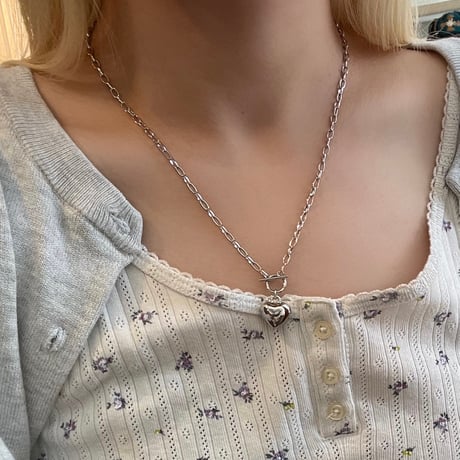 2507NC0350 / Mantel Heart charm Necklace（Silver）