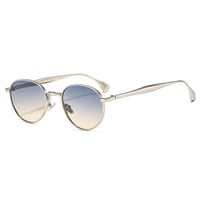【 Select 】Retro Metal Round Sunglasses (Silver/Blue Yellow)