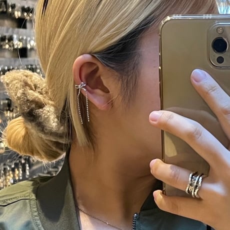 2502EC016 / Mini ribbon chain Ear Cuff（Silver）