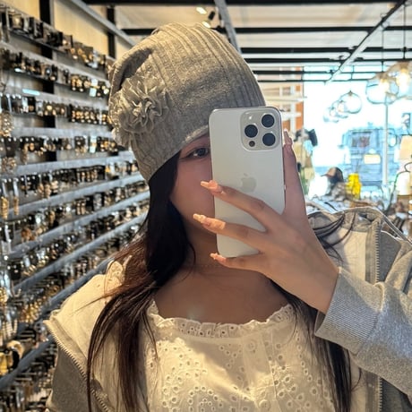 2504HW0086(S) / Chiffon flower Knit cap（Gray）