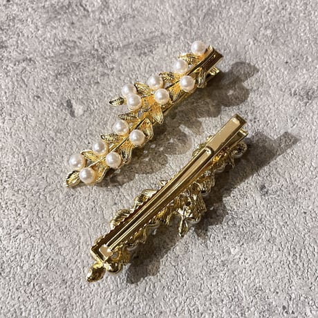 Leaf motif pearl Hair clip（Gold）/ HA-080