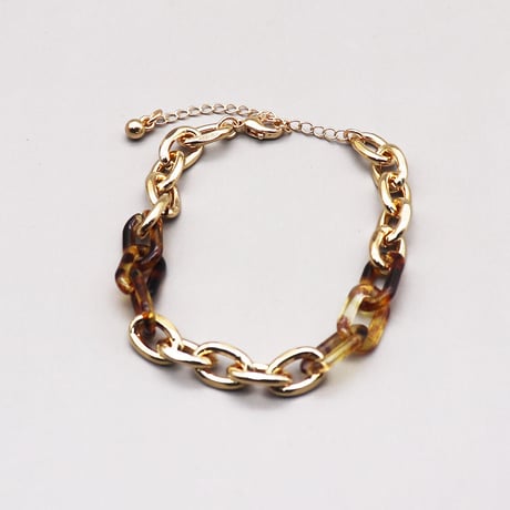 Metal Resin Chain link Bracelet（Gold×Demi）/ 2109_BR096