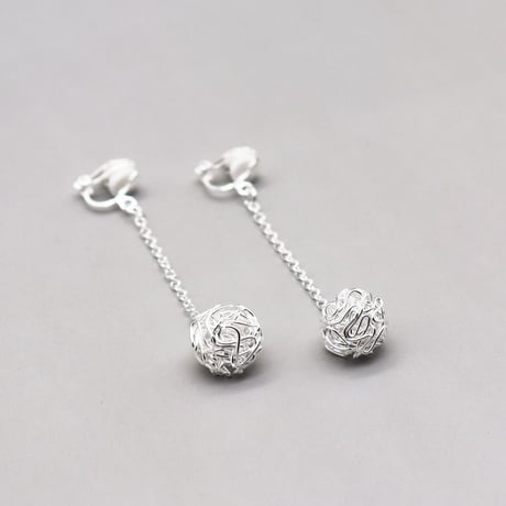 Line Ball drop Chain Clip Earrings（Silver） /  2112_ER093