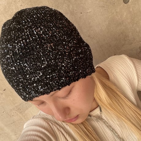 2409HW0047(S)/ Spangle knit cap（Black）