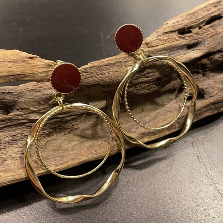 Double Hoop Bordeaux  Earring（Gold）／2212_ER0128