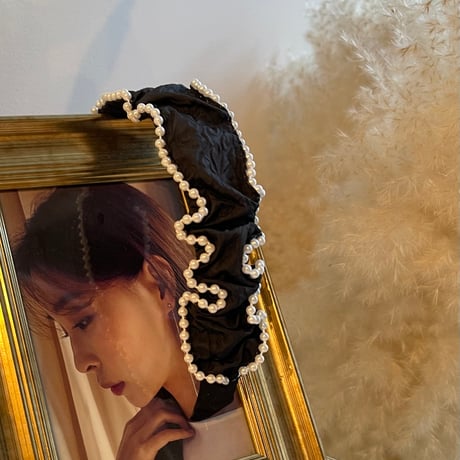 2311HA0039 / Wave pearl line headband (Black)
