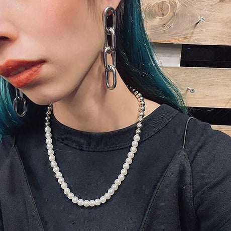Pearl Mix Color Design Necklace（Gold×Wht）/ 2109-NC083