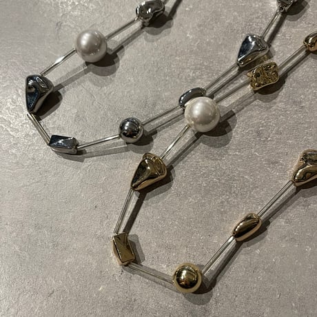 2403NC0237 / Irregular pearl metal design necklace（Gold）