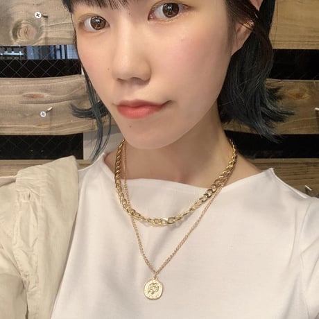 Coin Layered Thick Link Chain Necklace（Silver）  / 2106-NC061