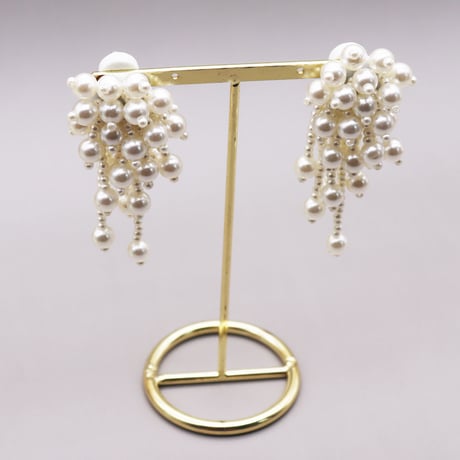 Pearl Beads Bowknot Flower Drop Pierce（Pearl） / 2109_PR0277