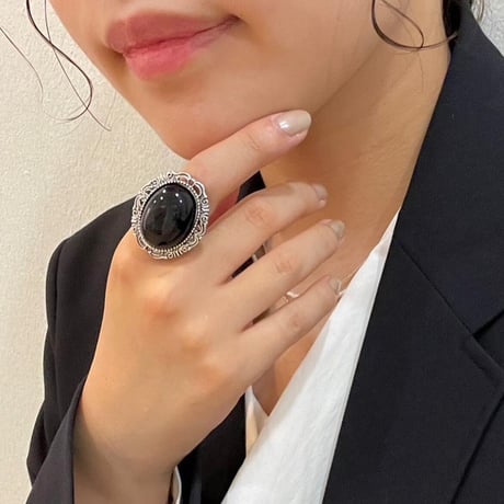 2304RG0282 / antique black stone ring (Silver/Black)