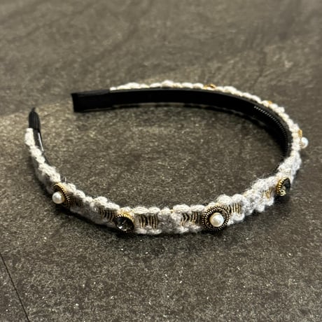 2409HA0077 / Pearl stone embroidery headband（White）
