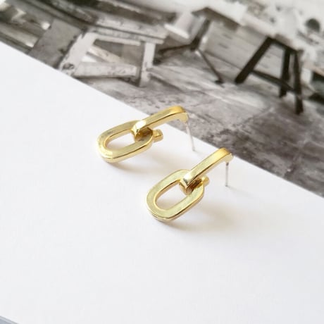 Oval Double Link Geometric Pierce（Gold）/ 2110_PR0313
