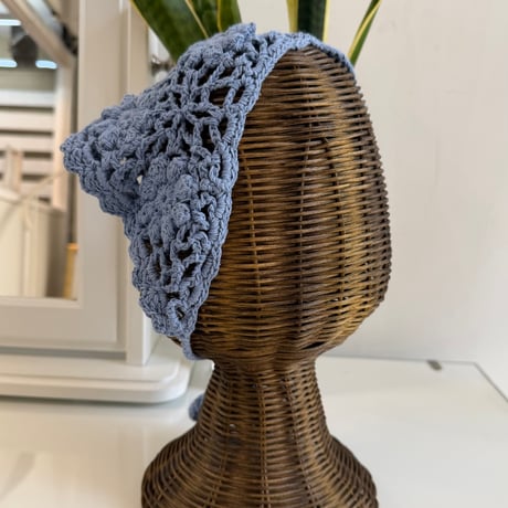2606GS072(S) / Flower Motif Crochet Head Scarf (Blue)