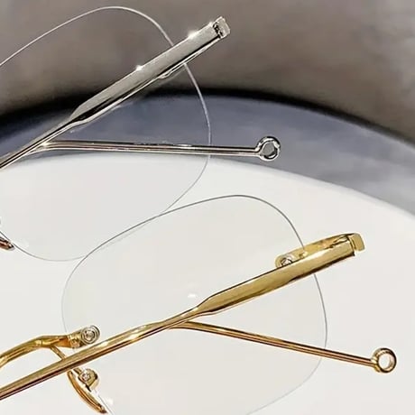 【 Select 】Metal Flame Rimless Oval Sunglasses (Gold/Clear)