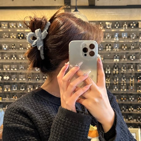 2412HA0055 / Knit ribbon Hair Clip （Gray)