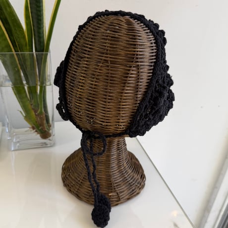 2606GS072(S) / Flower Motif Crochet Head Scarf (Black)