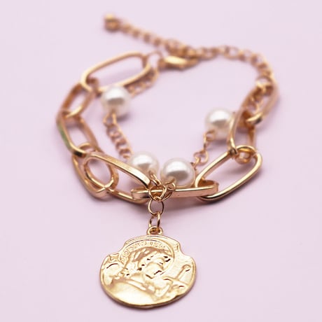 Coin Chine Pearl Combination  Bracelet（Gold）/ BR-049