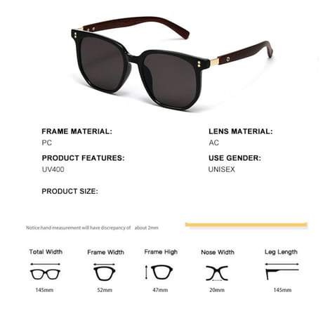 【 Select 】 Metal Artificial Wood Vintage Sunglasses (Black / Grey )