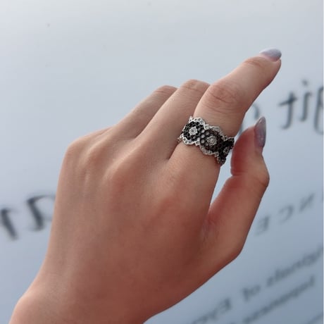 2605RG0793 / See-through stone ring（Silver/Black）