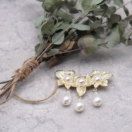 Vintage Flower Pearl Brooch（GOLD） / OT-002
