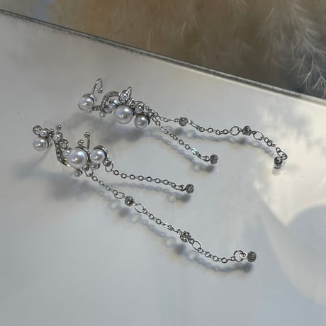 2404EC011 / Wave pearl double Ear Cuff（Silver）