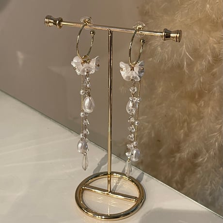 2312PR0623 / Shell flower pearl long Pierce（Gold）