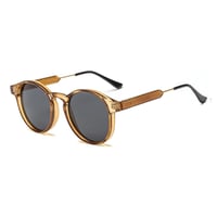 【 Select 】 Metal combination Round Sunglasses (Beige/Grey)