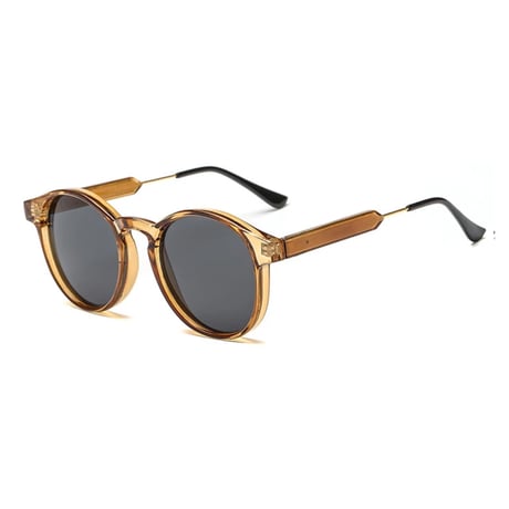 【 Select 】 Metal combination Round Sunglasses (Beige/Grey)