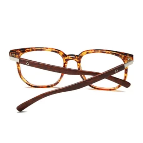 【 Select 】 Metal Artificial Wood Vintage Sunglasses (Leopard/Clear )