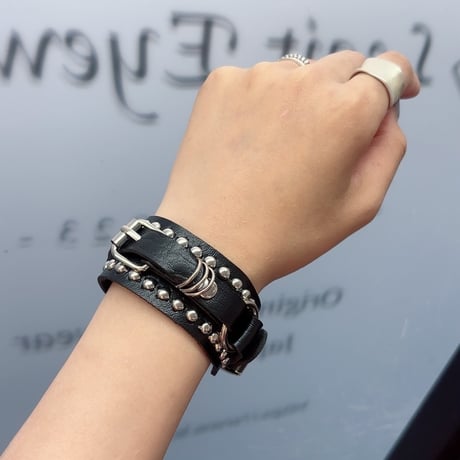 2606BR0139 / Leather Studs Bracelet（Black）