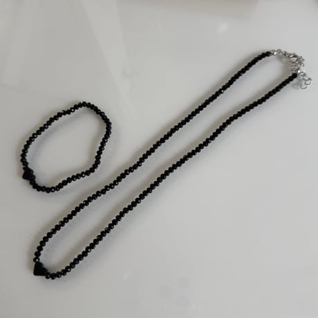 2603NC0379 / Point heart beads Bracelet Necklace Set（Black）