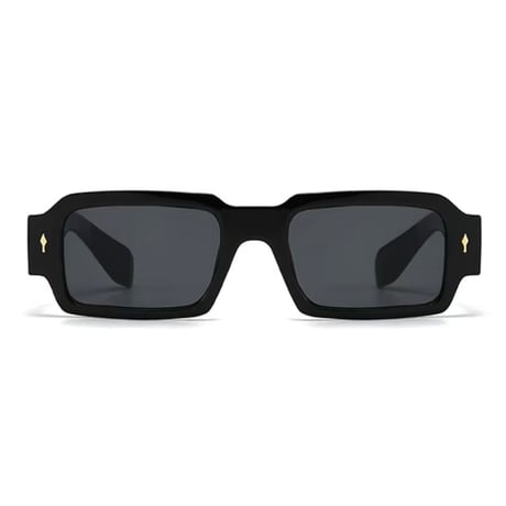 【 Select 】Vintage Square Rivets Sunglasses (Black/Grey）