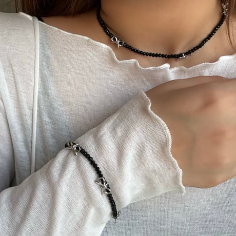 2408NC0261 / beads ribon choker necklace（Black）
