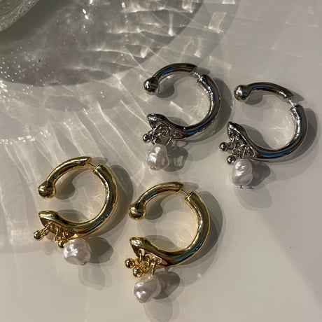 2311PR0609 / Catch design pearl hoop Pierce（Gold）