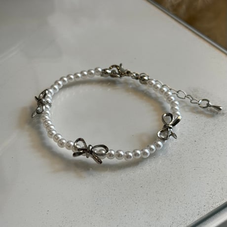2408BR0057 ／ beads ribbon bracelet（Pearl）