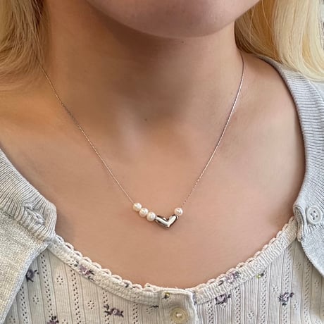 2506NC0343 / Heart pearl slide Necklace（Silver）