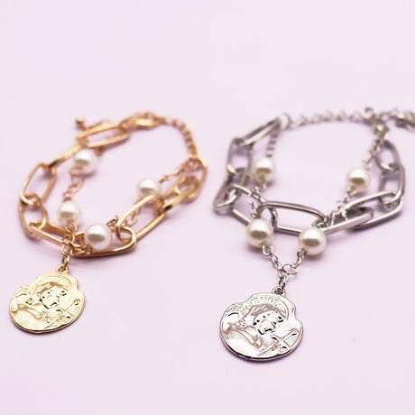 Coin Chine Pearl Combination  Bracelet（Gold）/ BR-049