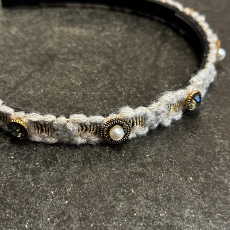 2409HA0077 / Pearl stone embroidery headband（White）