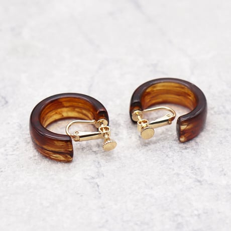 Acrylic Ear Hoop Clips Earrings（Marble Brown） /  2102_ER042