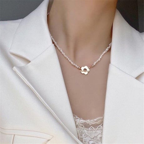 Metallic Florets Freshwater Pearl Necklace（Pearl）  / 2106-NC073