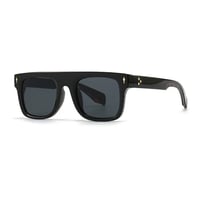 【 Select 】Vintage Retro Rivets Square Design Sunglasses (Black/Demi)
