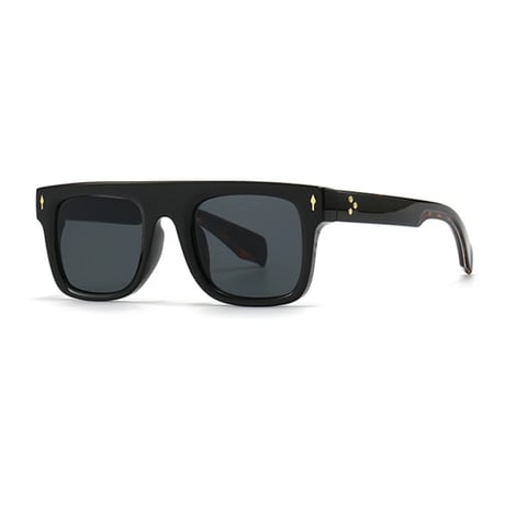 【 Select 】Vintage Retro Rivets Square Design Sunglasses (Black/Demi)